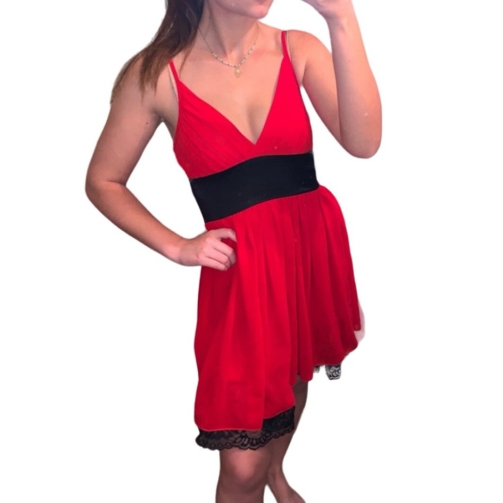 NWT Forever 21 Red Black Lace Thin Strap Dress